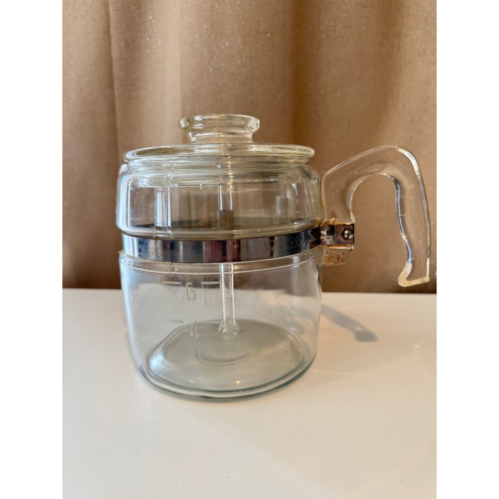 Vintage Pyrex Glass Stovetop Coffee Percolator 6 Cup Mid Century Modern Clear